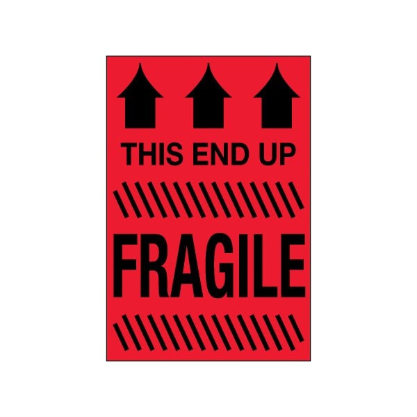 Bsc Preferred 2 x 3'' - ''This End Up - Fragile'' Fluorescent Red Labels BUY00024089 - main